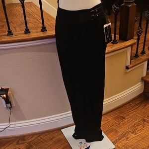 Ralph Lauren Black Wide-Leg Maxi Pants with Side Buckle Detail